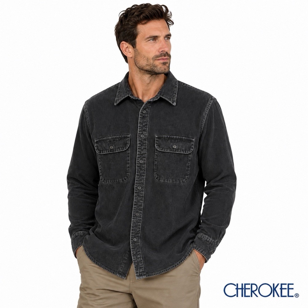 Vintage Cherokee Wide Wale Heavyweight Corduroy Shacket Shirt Jacket Gray Mens L